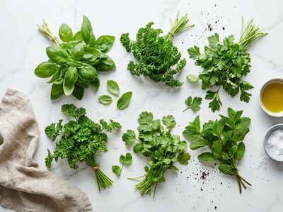 Basilic, menthe, coriandre et persil frais